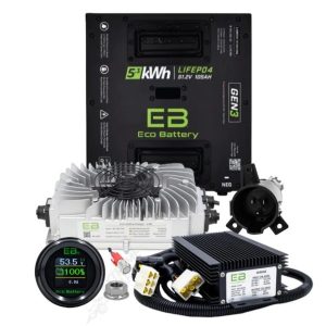 EcoBattery 51V 105Ah Lithium Battery Bundle for EZGO RXV Golf Carts (2008–2026) – Thru-Hole Kit + Charger + Converter + SOC Meter