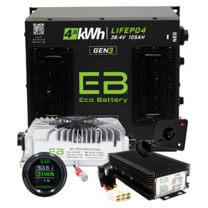 EcoBattery 38V 105Ah Lithium Battery Bundle for EZGO TXT 36V Golf Carts (1996-2008)-Charger + Converter + SOC Meter