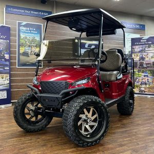 2018 E-Z-GO TXT Lifted • Gas • Cherry Metallic Storm Body • Street-Ready and American-Built