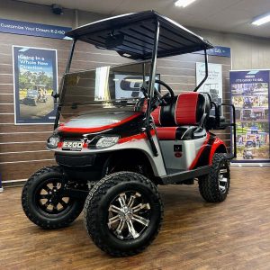 2018 E-Z-GO TXT Lifted • Gas • Platinum/Red/Black • Street-Ready and American-Built