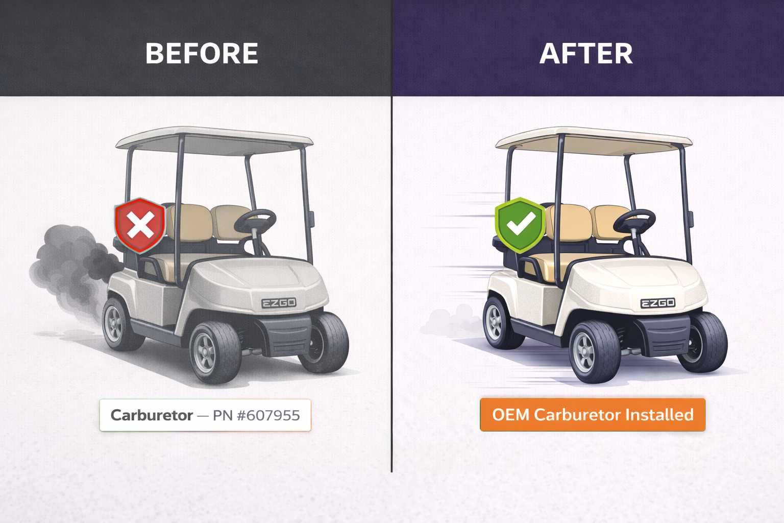 Before and after comparison of EZGO gas cart performance after OEM carburetor replacement