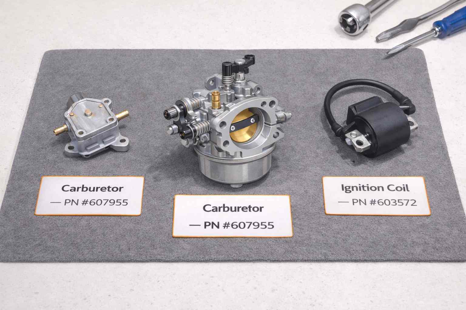 EZGO Kawasaki FJ400D carburetor replacement service showing fuel pump and ignition coil