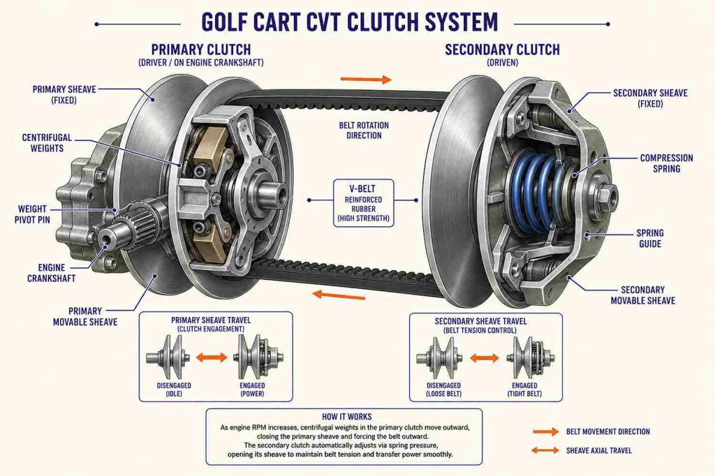 EZGO primary clutch hub during clutch removal on a Kawasaki gas cart