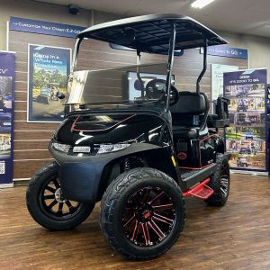 2027 E-Z-GO RXV Valor 4 Lifted • Gas • Black with Red Trim • Street-Ready and American-Built