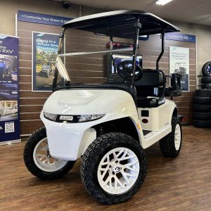 2027 E-Z-GO RXV Valor 4 Lifted • Gas • White Ghost • Street-Ready and American-Built