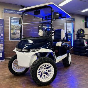 2027 E-Z-GO RXV Valor 4 Lifted • Gas • Patriot Blue with White Trim • Street-Ready and American-Built
