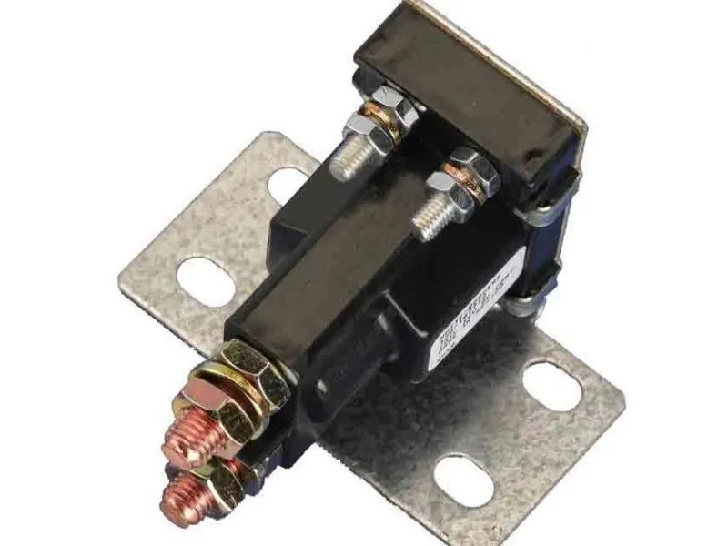 OEM EZGO 14V gas starter solenoid PN# 672555 with four terminals and mounting bracket for 1994 and newer 4-cycle gas carts