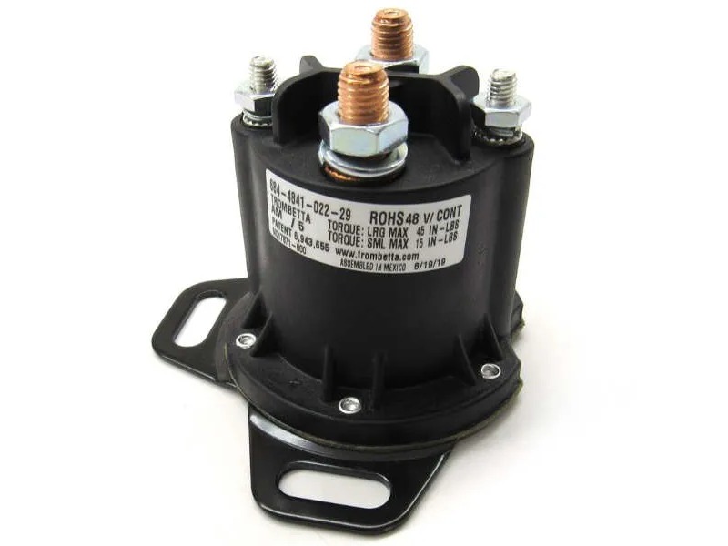 EZGO RXV 48V solenoid PN# 649240 with four terminals and copper power posts for 2016 to 2022 electric RXV carts
