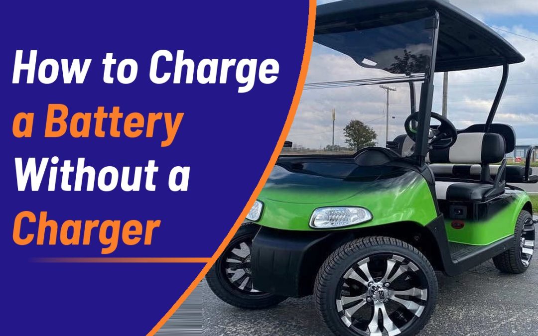 How to charge a golf cart battery without a charger featured image showing a green EZGO RXV with black wheels